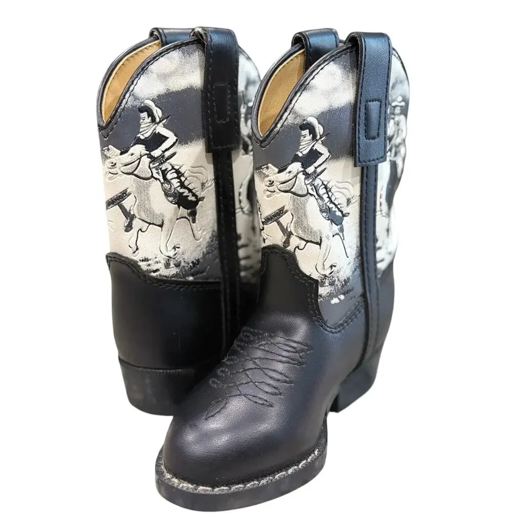 Vintage 90s Durango Kids 6C Cowboy Boots Shades of the Old West Black Leather